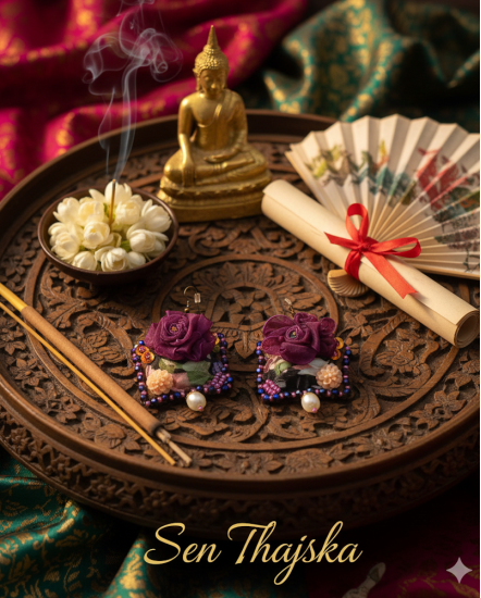 Šité dizajnové náušnice "Sen Thajska"